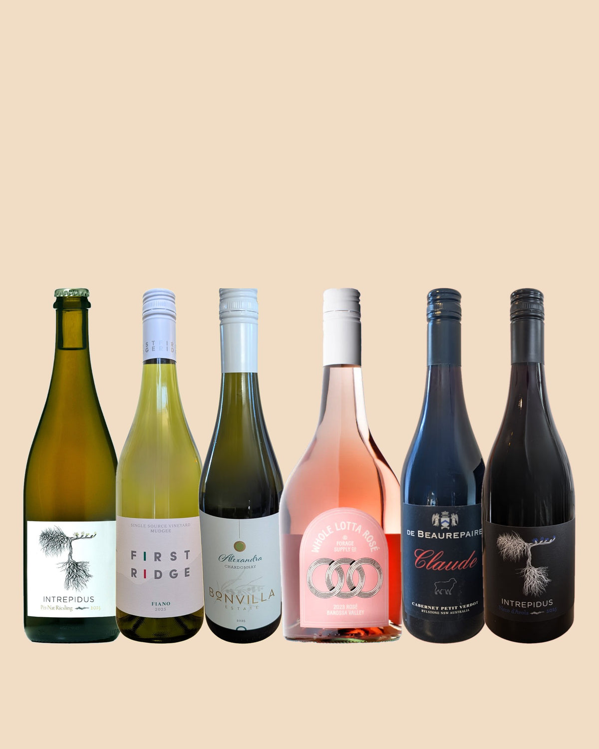 6 Bottle Pack: six bottles of wine side by side